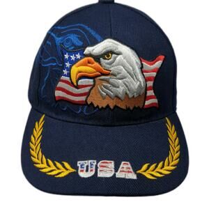 Joycap Blue One Size Baseball Cap Hat Eagle USA Flag Laurel Wreath Strapback